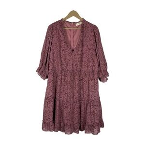 A Beautiful Soul Tiered Abstract Print Babydoll Dress Pink Boho Ruffle Size A